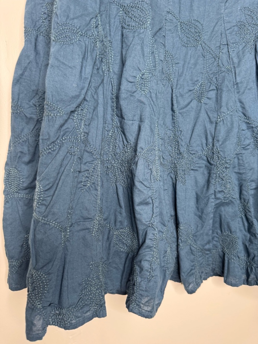 VTG J. Jill women's 10P navy blue floral embroidery midi skirt y2k fairy boho - Picture 2 of 5